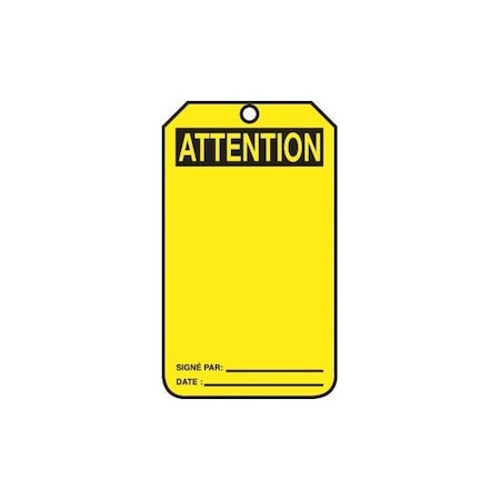 Accuform French Safety Tags, ATTENTION BLANK, 5.75in x 3.25in, RP-Plastic, 25PK FRMDT623PTP
